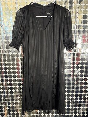 DKNY Black Sheer Stripe Mini Dress